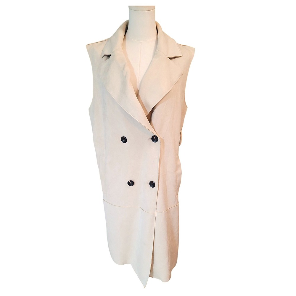 Zara Sleeveless‎ Trench Vest Duster Coat Jacket Neutral Color Belted Modern - Picture 3 of 10